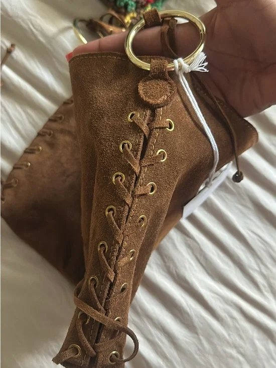 Suede Braided-Handle Shoulder Bag in Brown - Picture 2 of 3